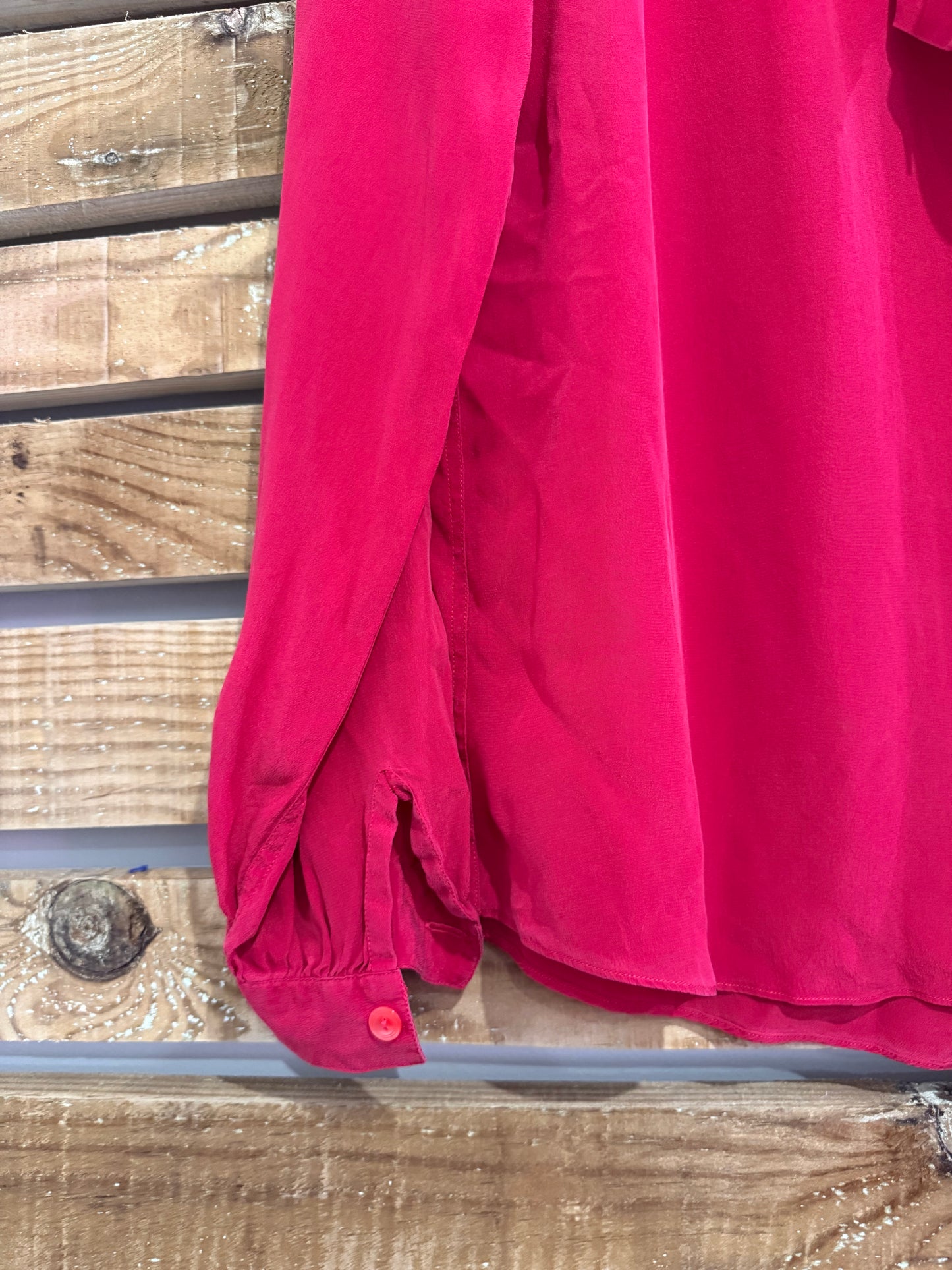 Vintage 80s Burberry red silk blouse/ top. Pussy bow. Free sizing.