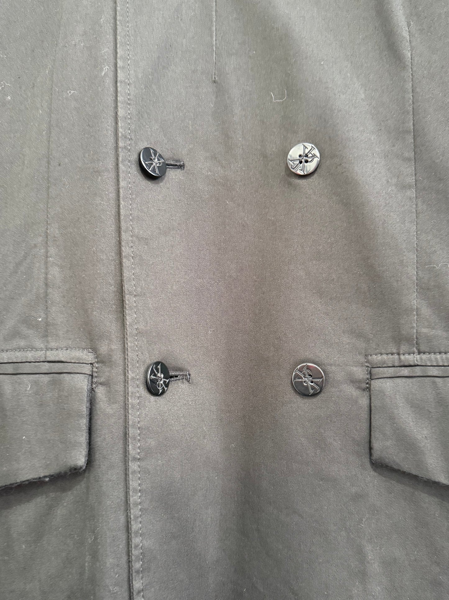 Vintage Y2K John Richmond double breasted mac miltary style jacket. Size Medium. Black.