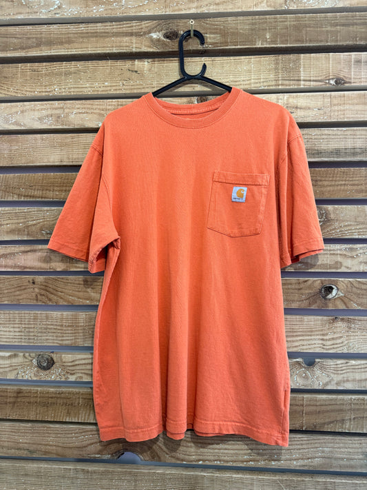 Carhartt logo pocket t-shirt. Orange. Workwear/ cowboy/ USA. Size Medium.