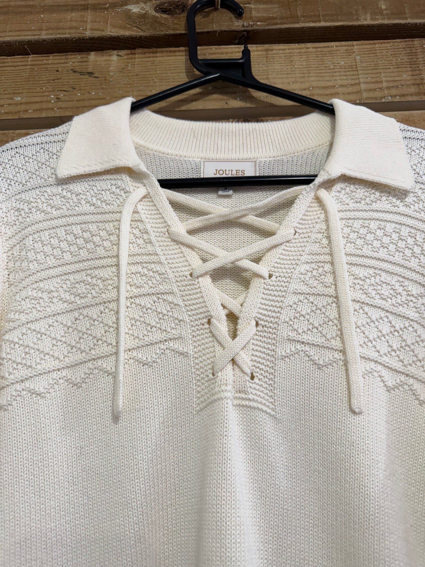Joules knit lace up collared cotton jumper/ sweater. Cream. Size Medium.
