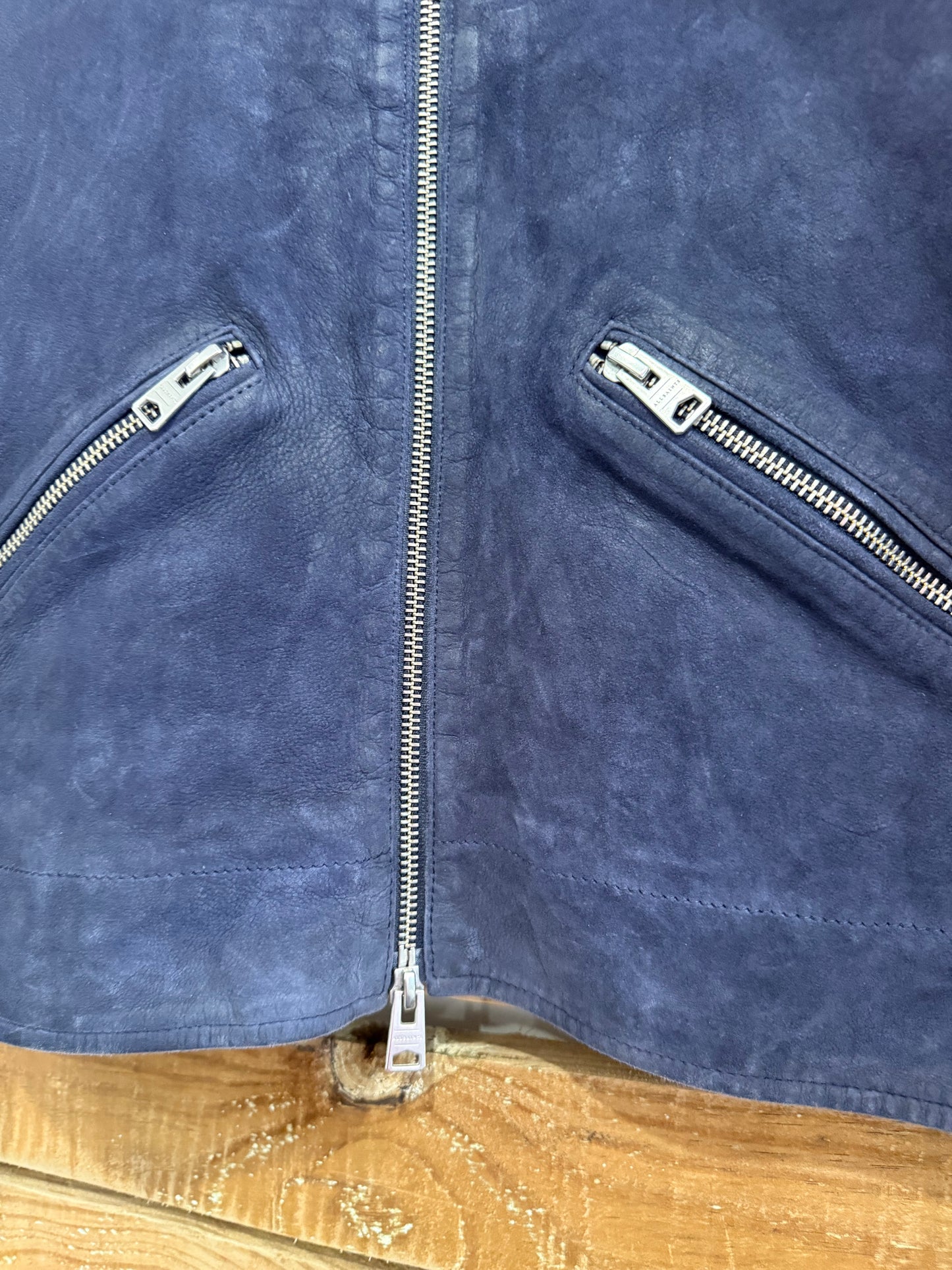 AllSaints Terence Suede leather jacket. Navy blue. Size Small.