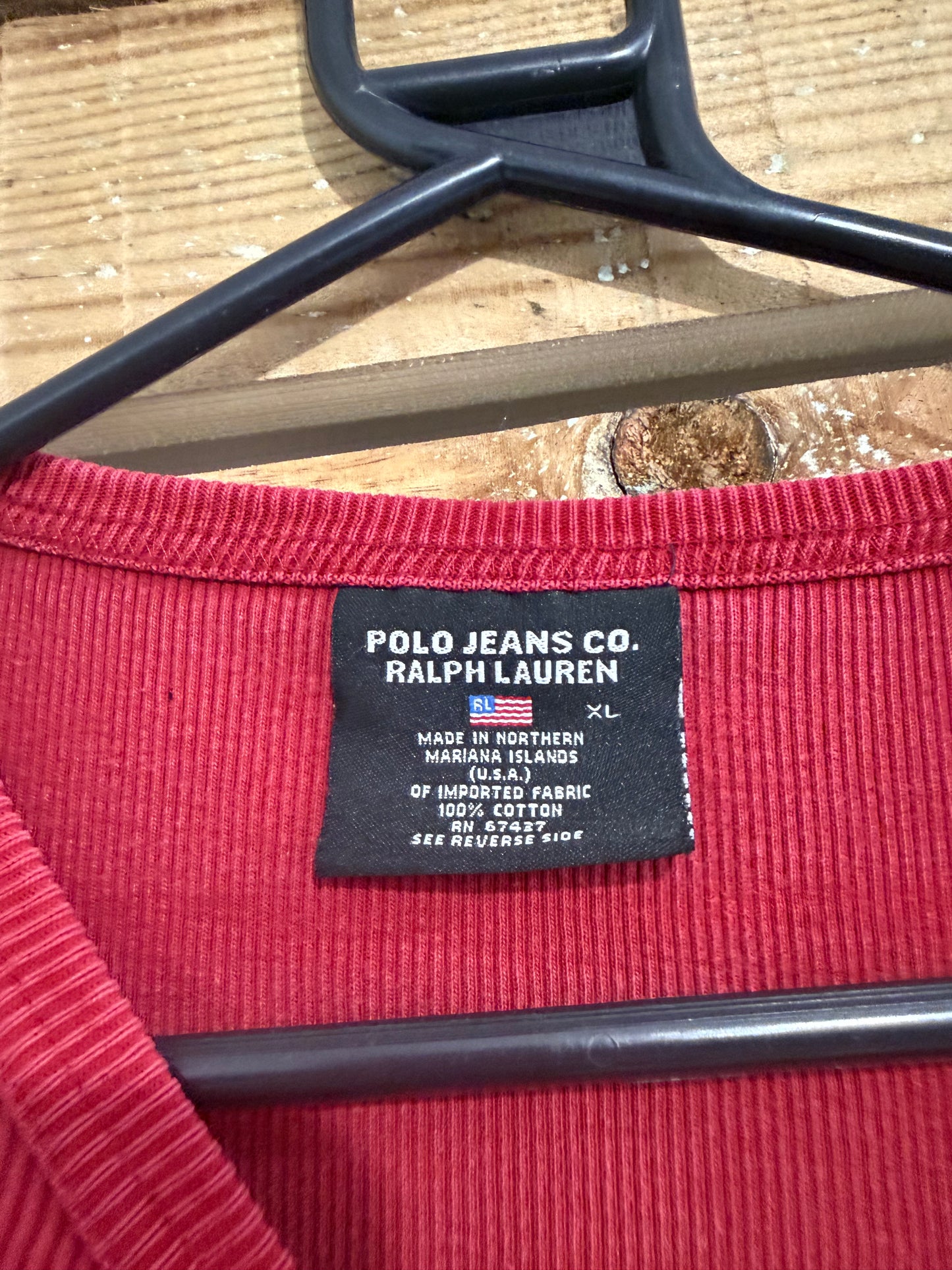 Vintage 90s Ralph Lauren ribbed embroidered logo T-shirt. Size XL.