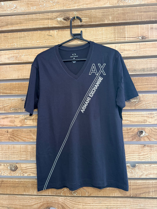 Armani Exchange V Neck logo T-shirt. Cotton. Black. Size Medium.