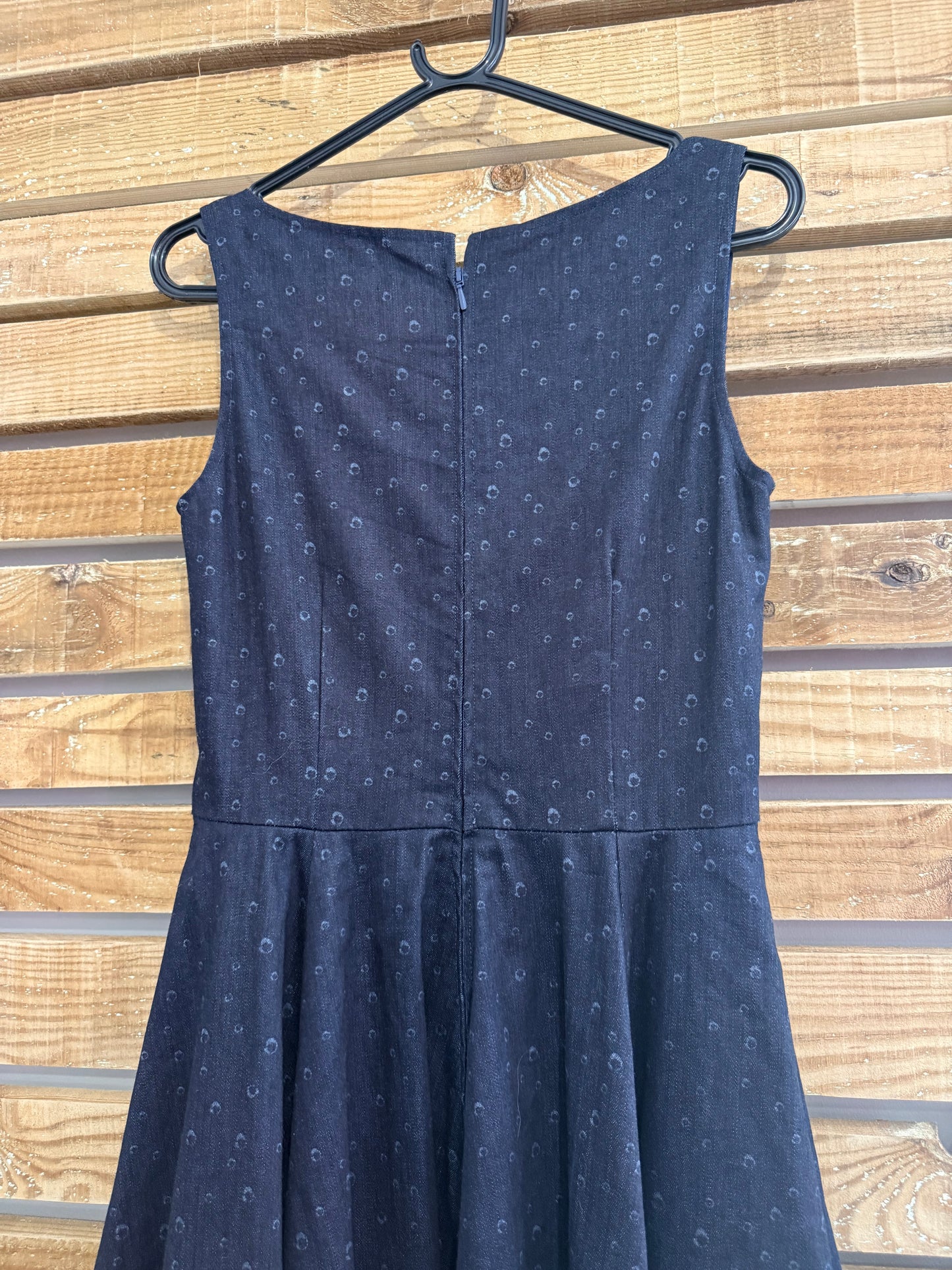Vintage 50s style denim swing dress. Rockabilly. Size UK8.