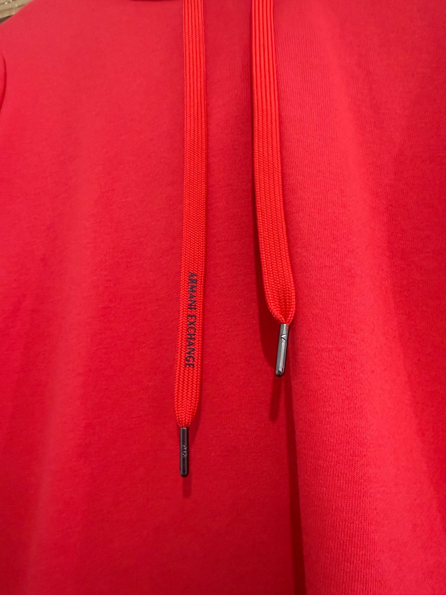 Armani Exchange logo colourblock hoodie/ hooded sweater. Red. Size Large.