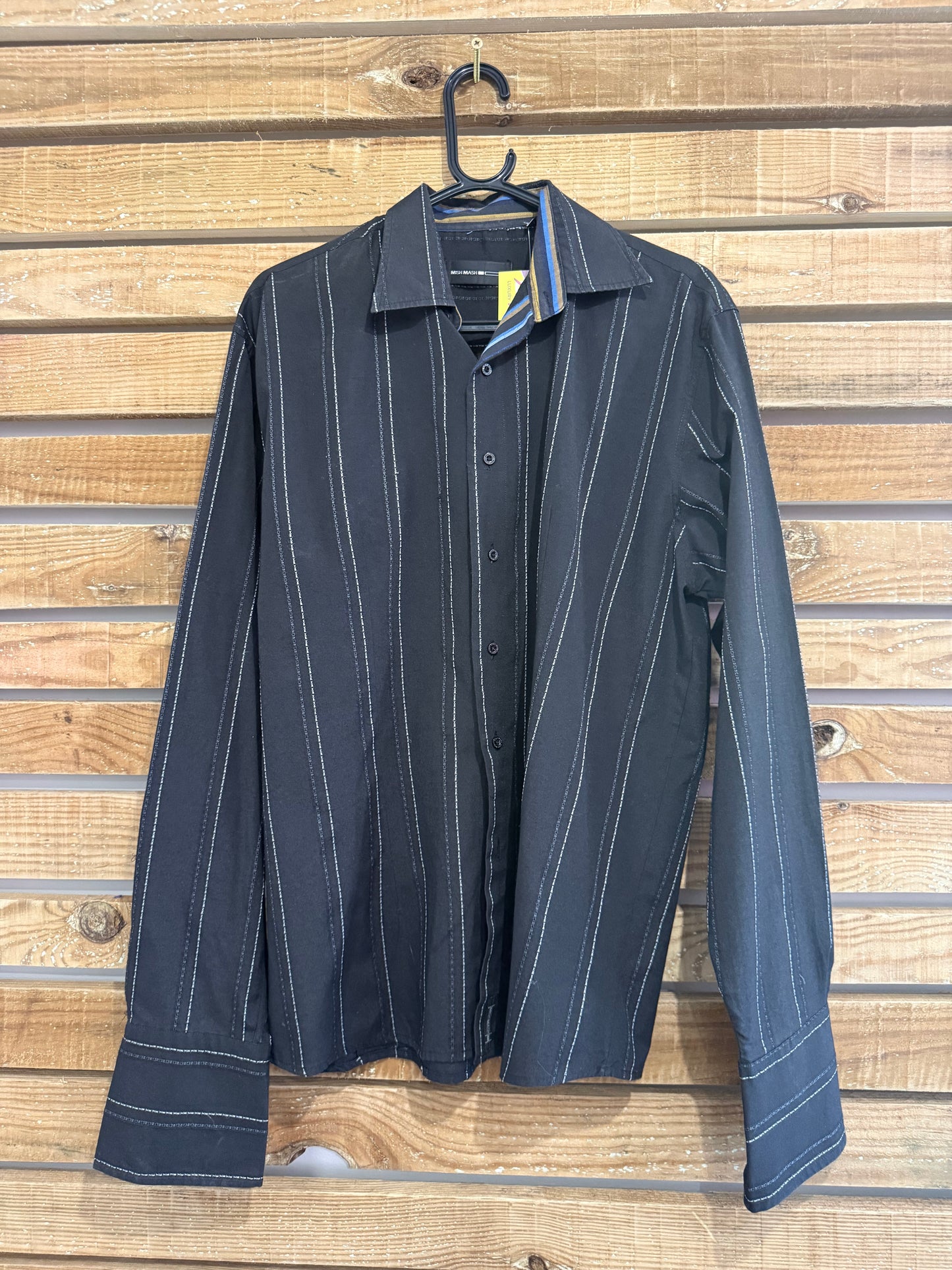 Vintage Y2K Mish Mash Dress Shirt - French Cuffs, Size Large. 44” chest. Black stripe.