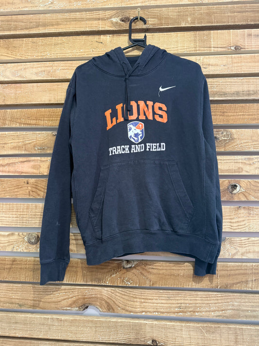 Vintage Y2K Nike Lions track & field hoodie/ hooded sweater. USA/ American. Black. Size Small.