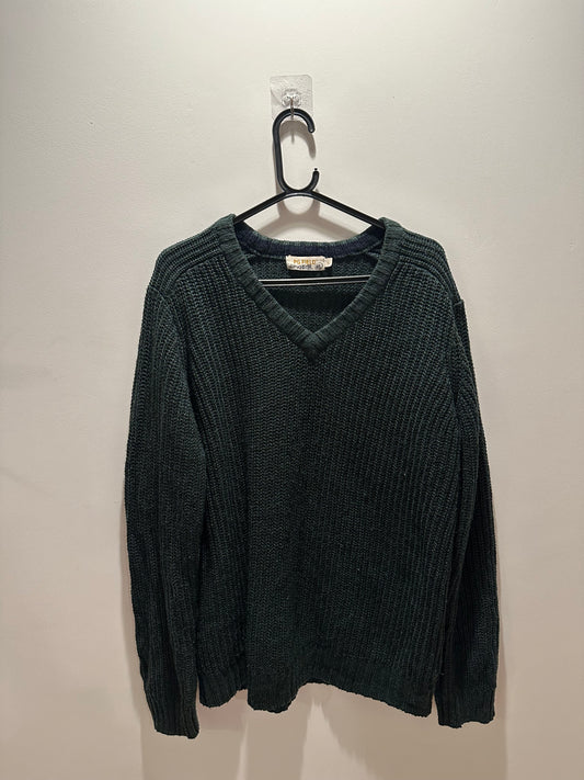 Vintage 90s P.G Field Green V Neck Jumper Mens Size Large. Country/ hunting. Cable knit.