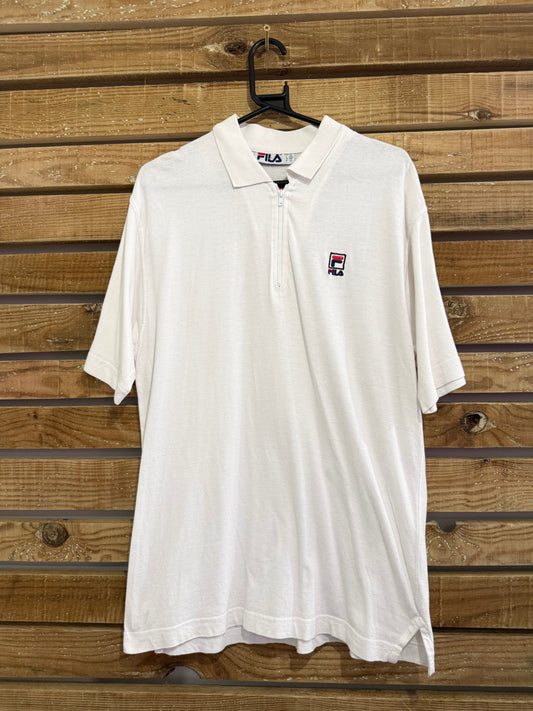 Vintage 90s Fila zip up polo shirt. White. Size Medium. 44” chest. Golf/Sports