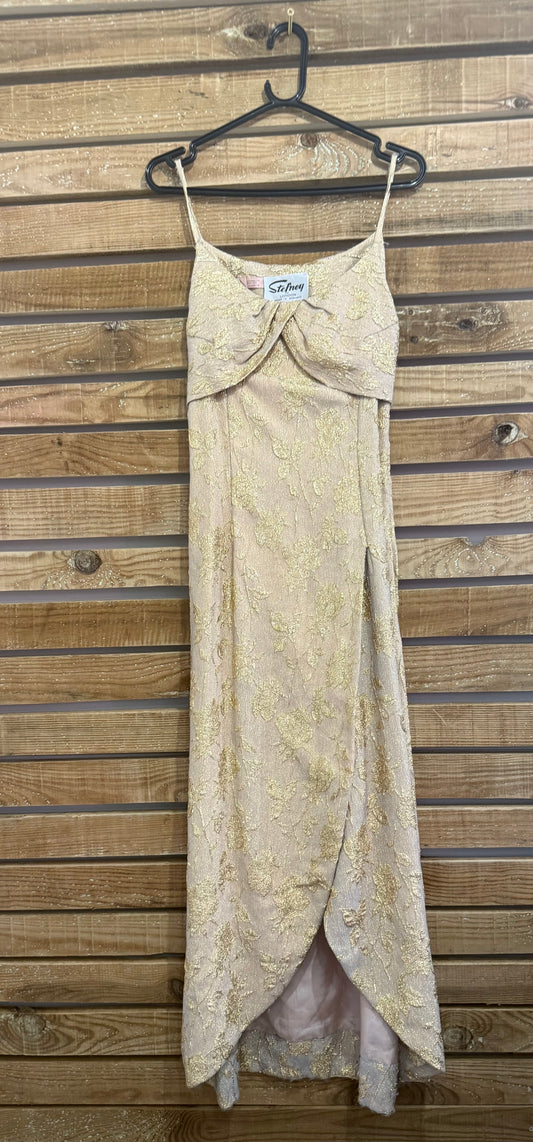 Vintage 50s Stefney original formal party dress/ gown. Wedding/ prom. Gold brocade/ lurex.