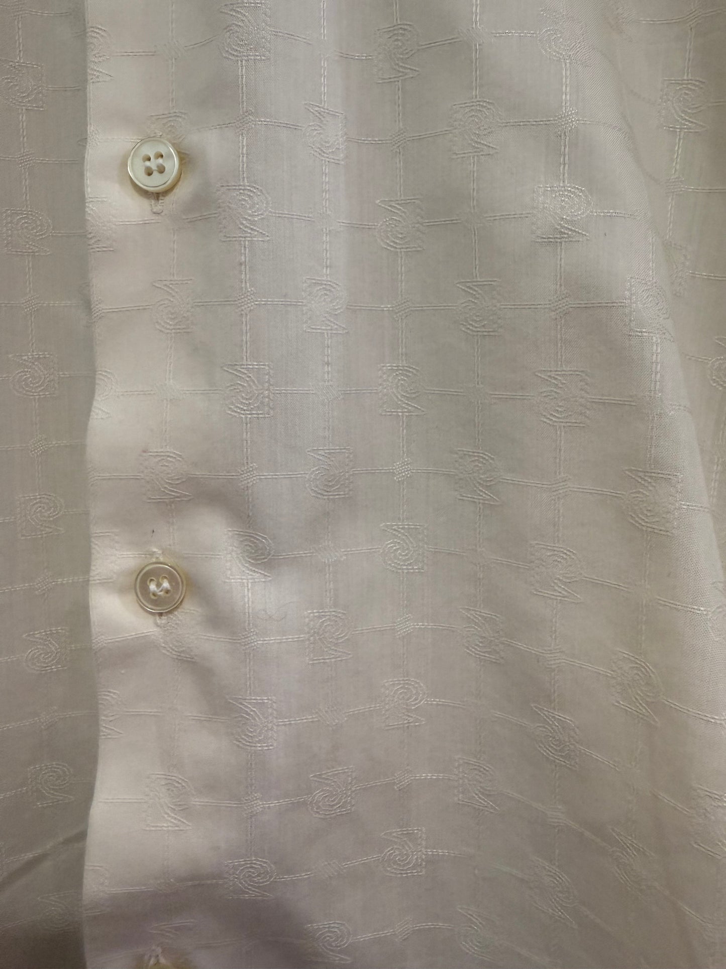 Vintage 80s Pierre Cardin cream monogram patterned button up shirt. Size Medium.
