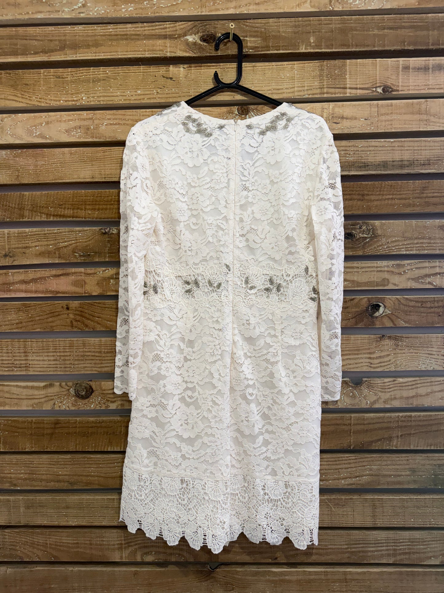 BNWT French connection lace beaded/ embellished dress. Evening/ summer/ bridal/ wedding. Size 16. RRP: £180