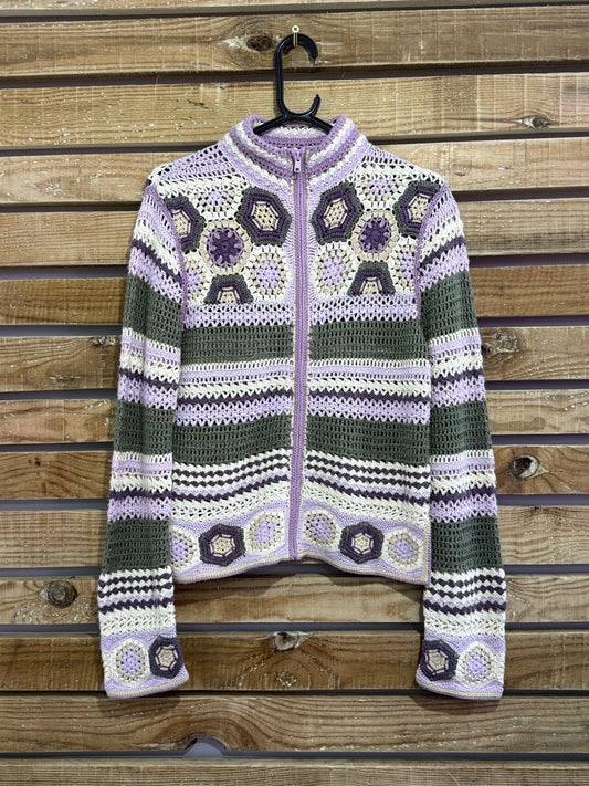 Vintage 90s crochet knit cardigan. Cottage core. Size UK10.