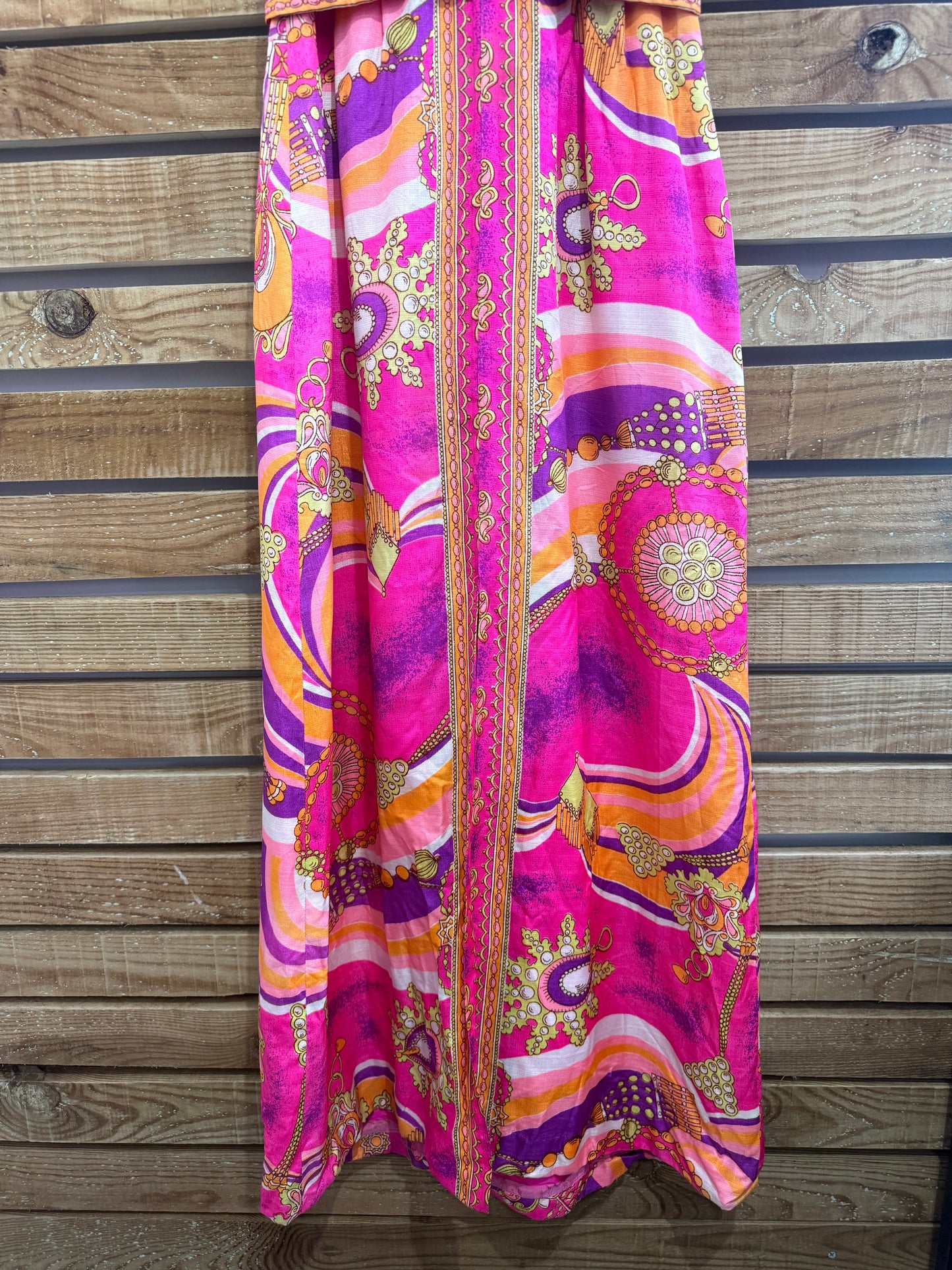 Vintage 60s/70s psychedelic print maxi dress. Summer/ Wedding/ evening/ holiday. Size UK8. Hippy/ Boho