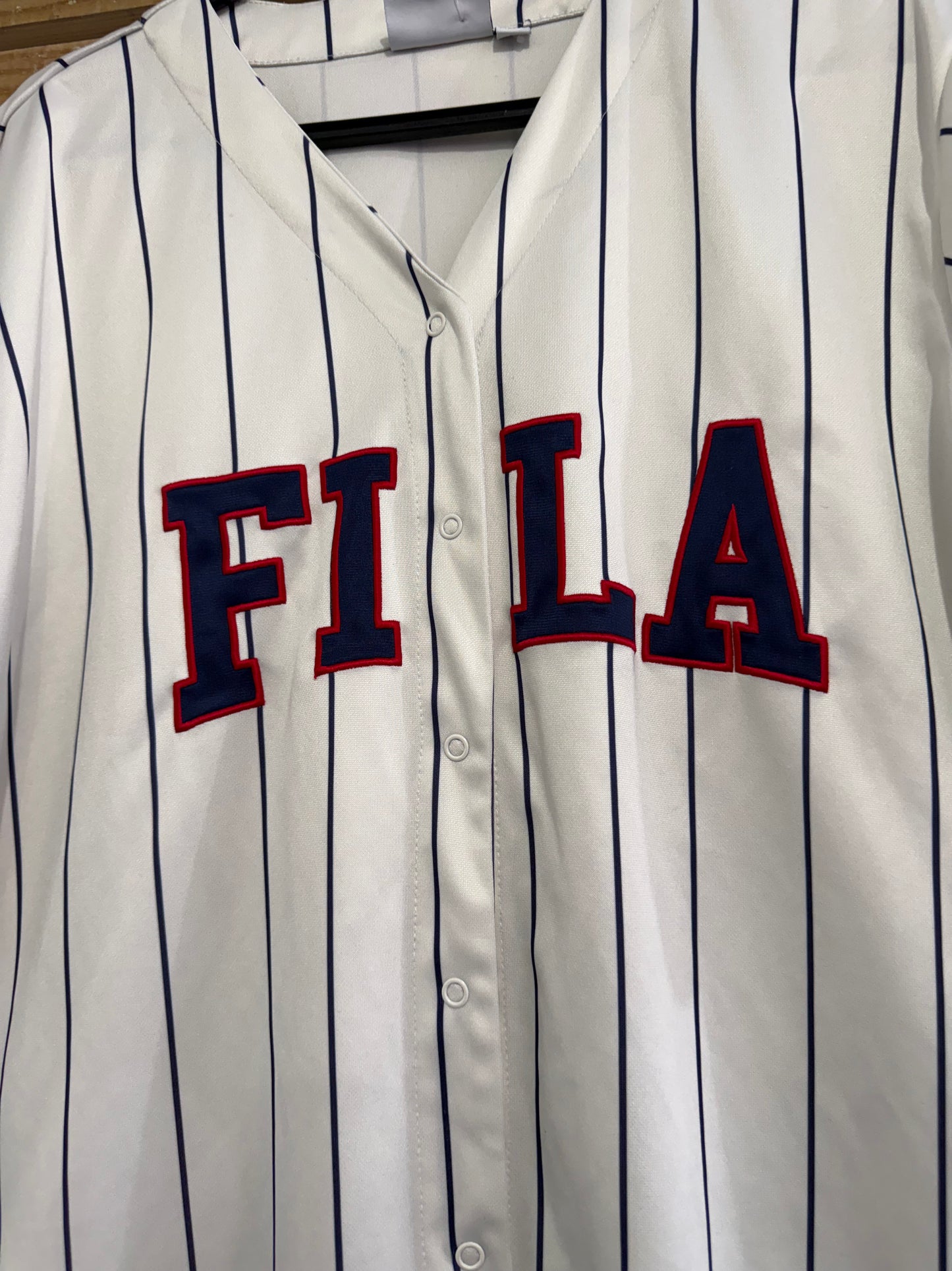Vintage Y2K Fila button down baseball shirt. White. Size XL.