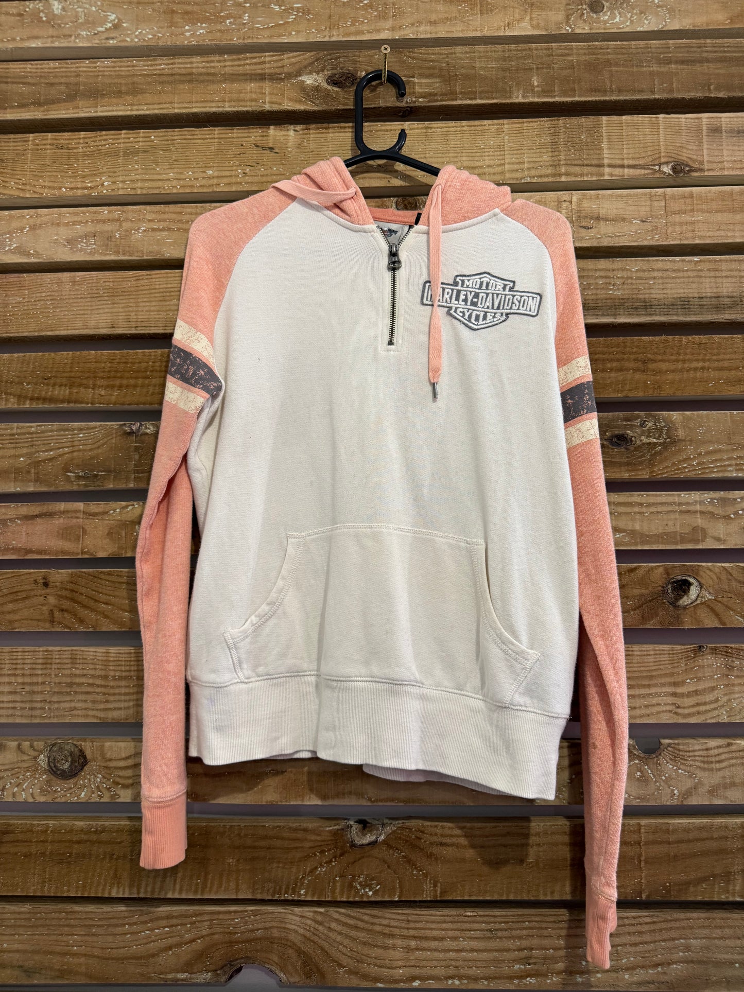 Vintage Y2K Harley-Davidson motorbike Spell-out hoodie. Hooded sweater. Pink. Size Large