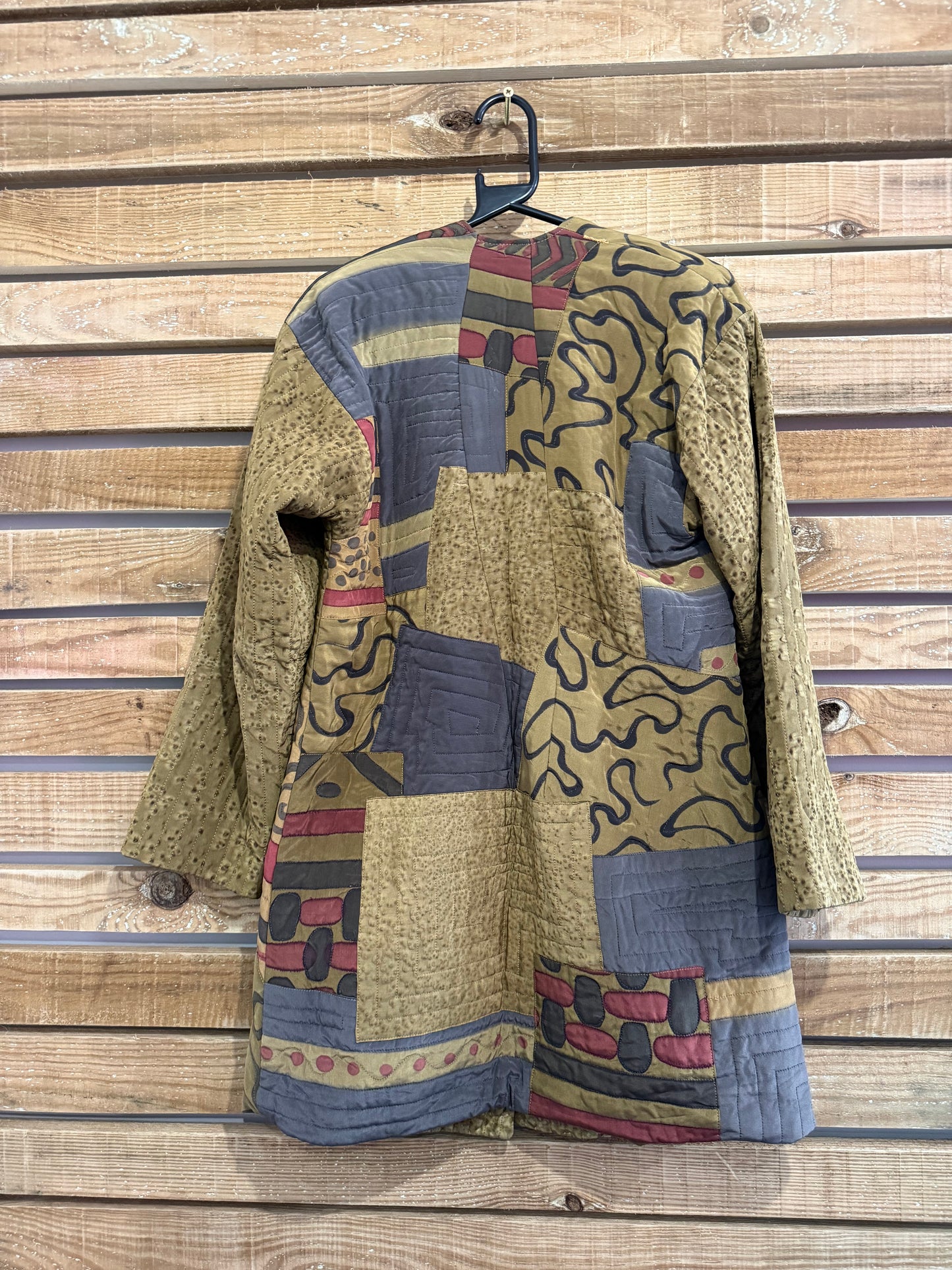 Vintage 90s Kiss of the Wolf hand-painted silk abstract jacket/ blazer. Art. Size Small.