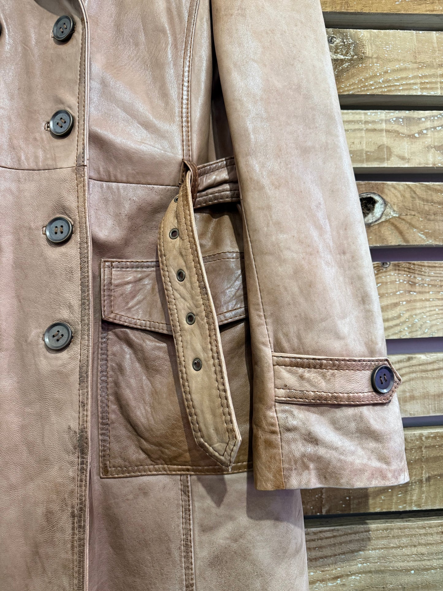 Vintage Y2K long leather belted Mac/ Coat. Size 12