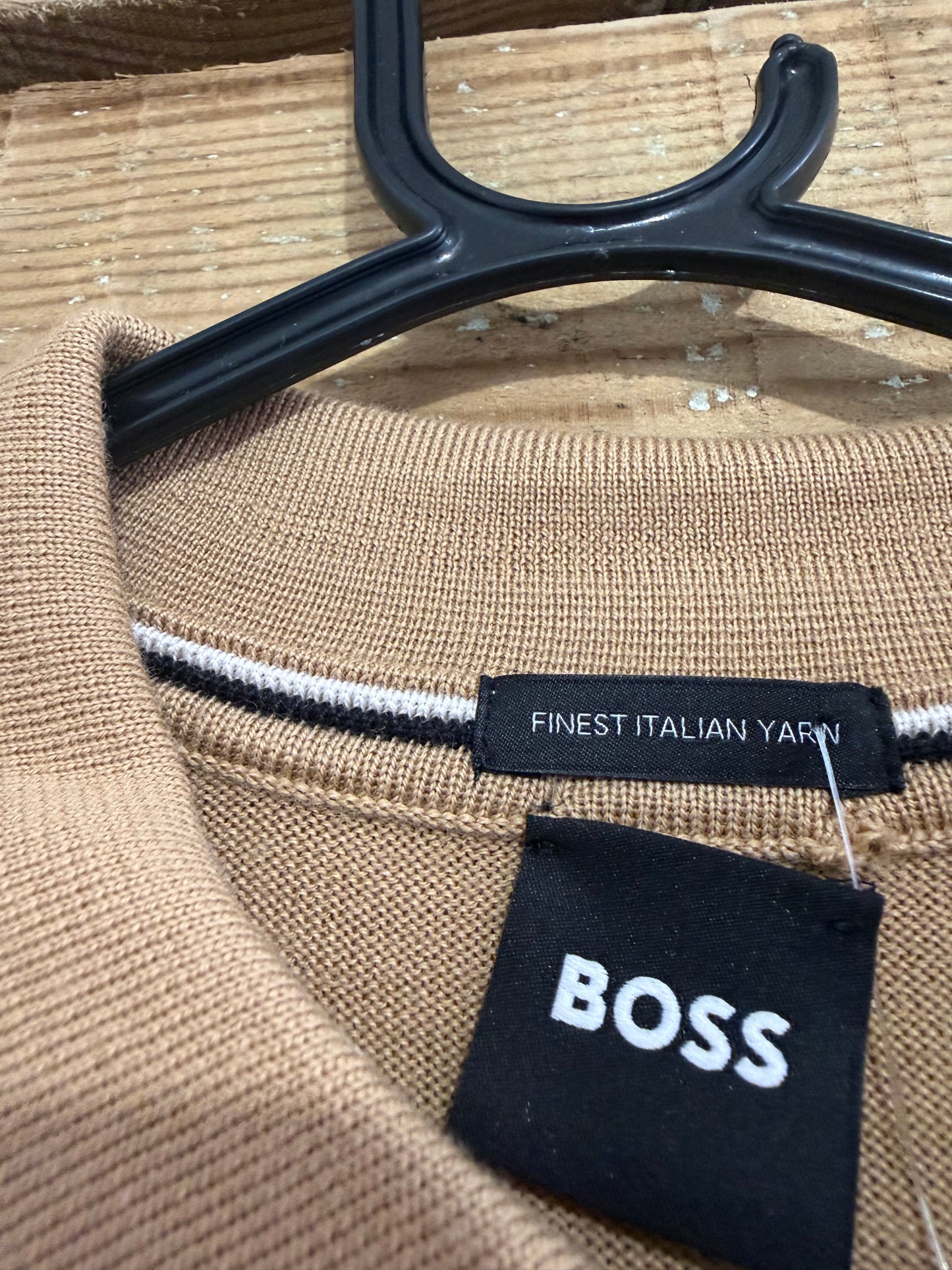 Hugo boss long sleeved wool polo shirt. Size Medium. Beige.