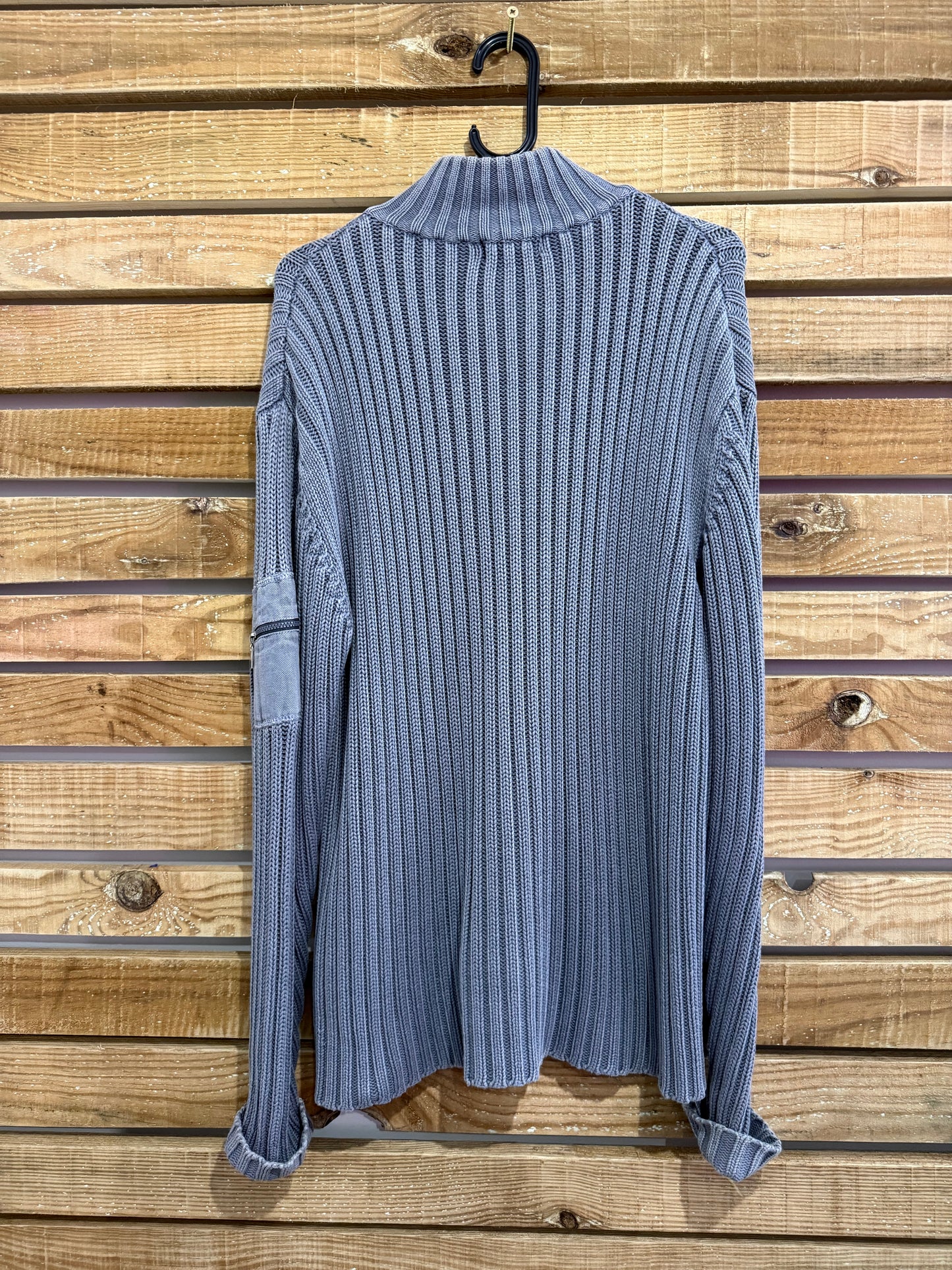 Vintage Y2K Blanc Bleu zip up knit cardigan/ jumper. French workwear. Baby blue. Size Large.