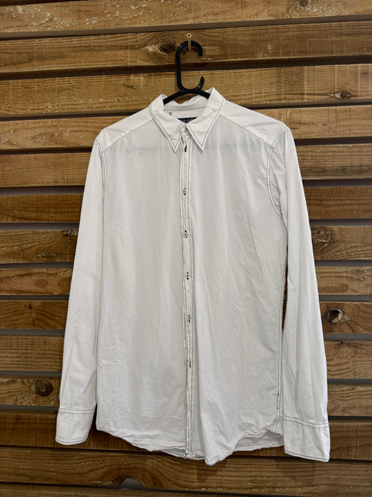 Vintage 90s Dolce & Gabbana (D&G) gold label white cotton contrast stitching long sleeve shirt. Size 15.5. 40” chest.
