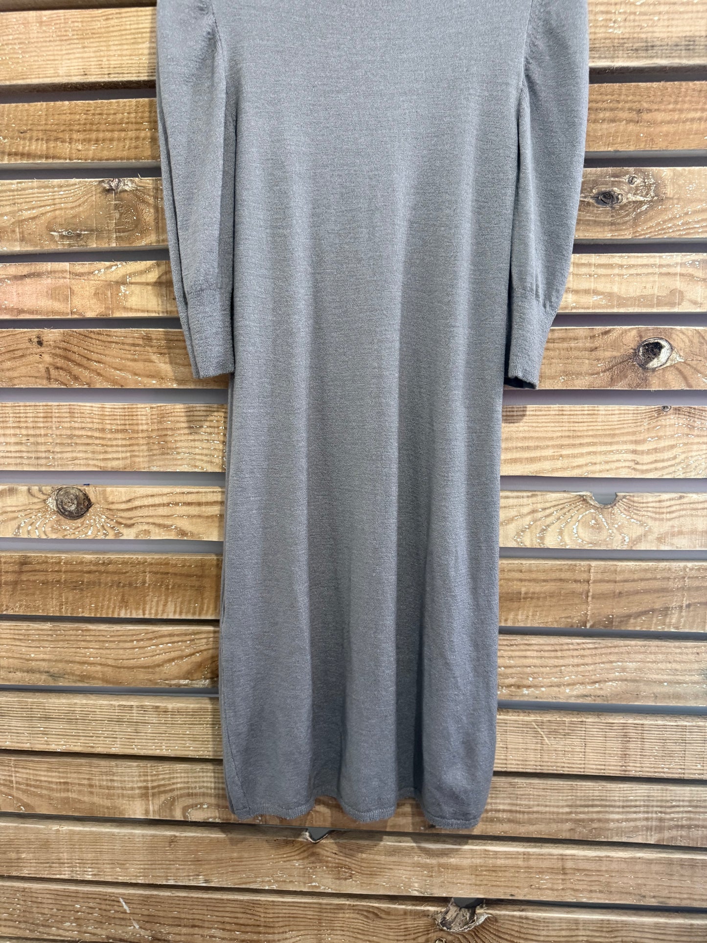 Vintage 90s Transit Paris Dress. Knitted. Contemporary. Puff sleeve. Grey. Size UK8-10