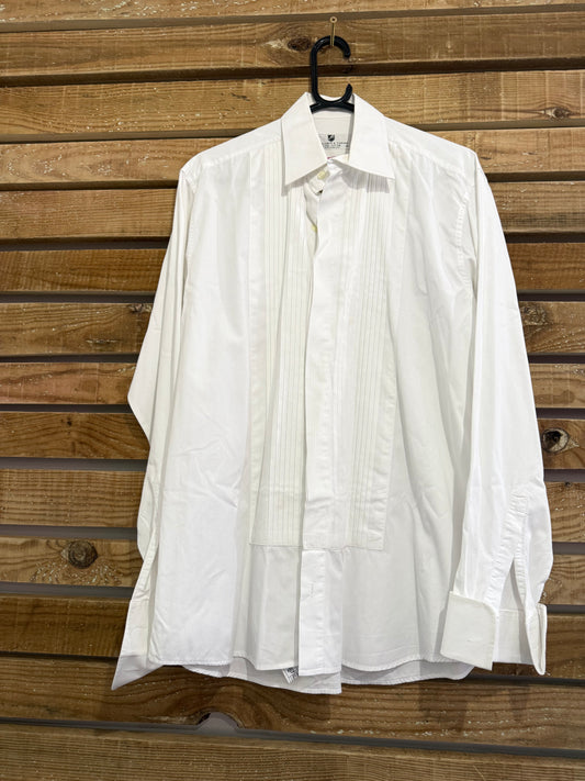 Frederick Theak white Dress Shirt - French Cuffs, Size 15.5 collar. Size Large. Black tie.