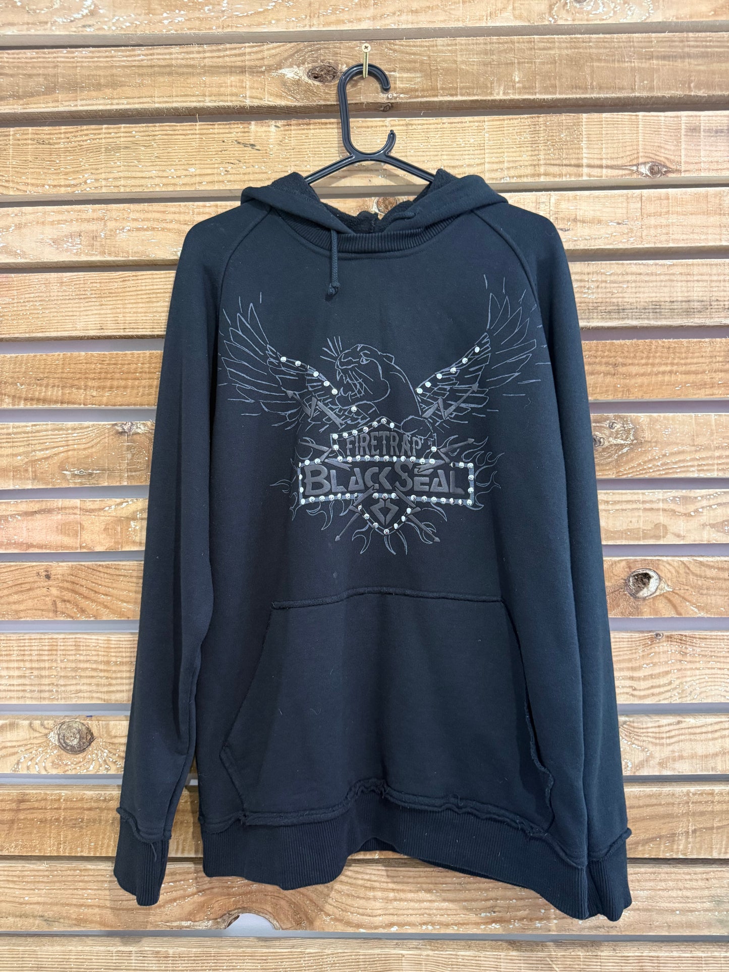 Vintage Y2K Firetrap Black Seal hoodie. Hooded sweater. Black Size Large.