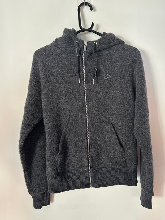 Vintage 90s Nike knitted hoodie/ hooded sweater. Grey. Size medium.