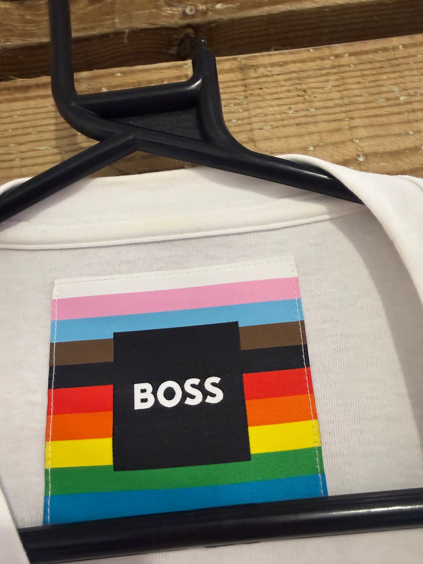 Hugo Boss rainbow logo T-shirt. Pride/Gender Equality. White. Size Small.