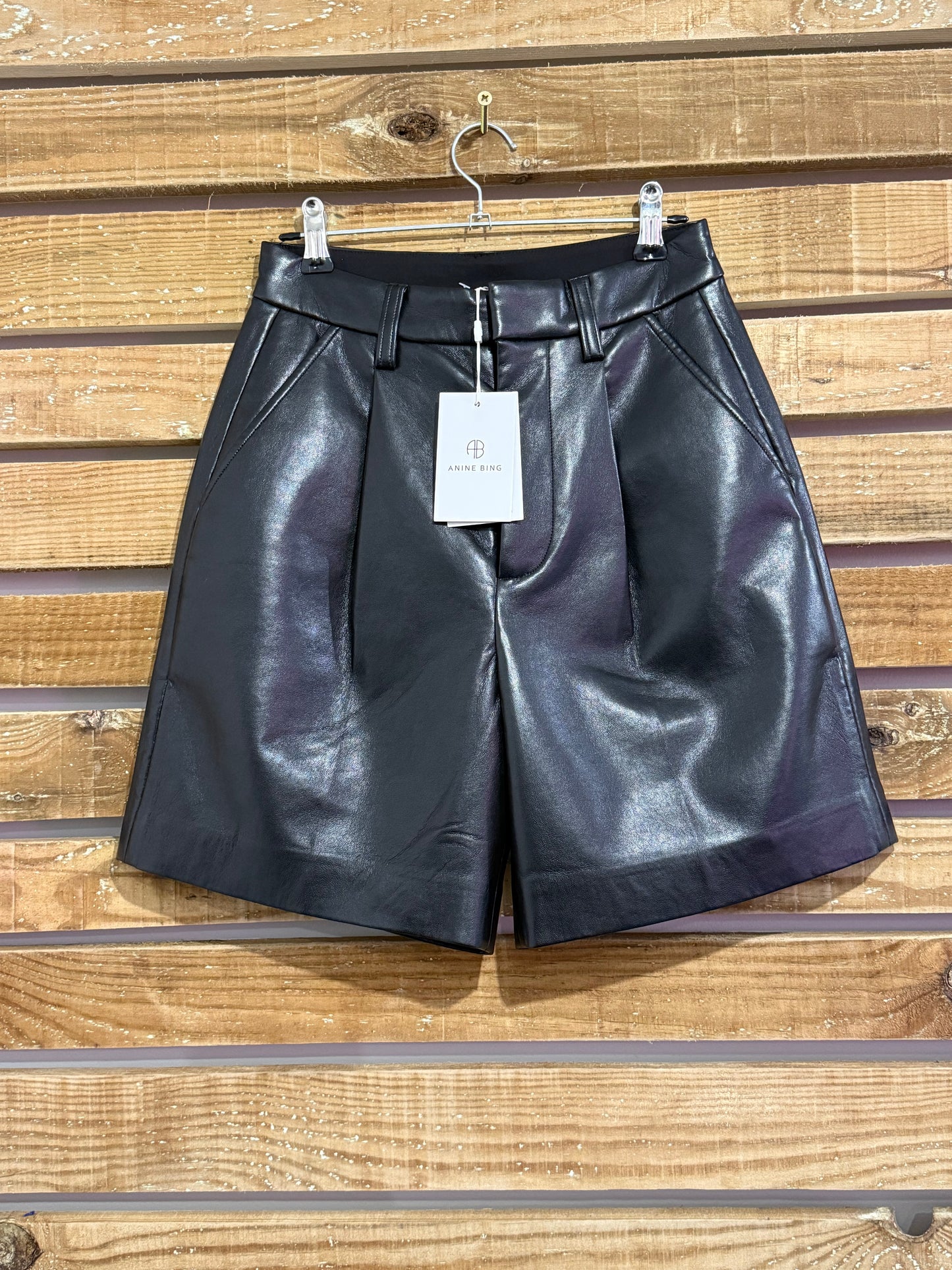 BNWT Anine Bing leather black high waisted shorts. Size UK8.