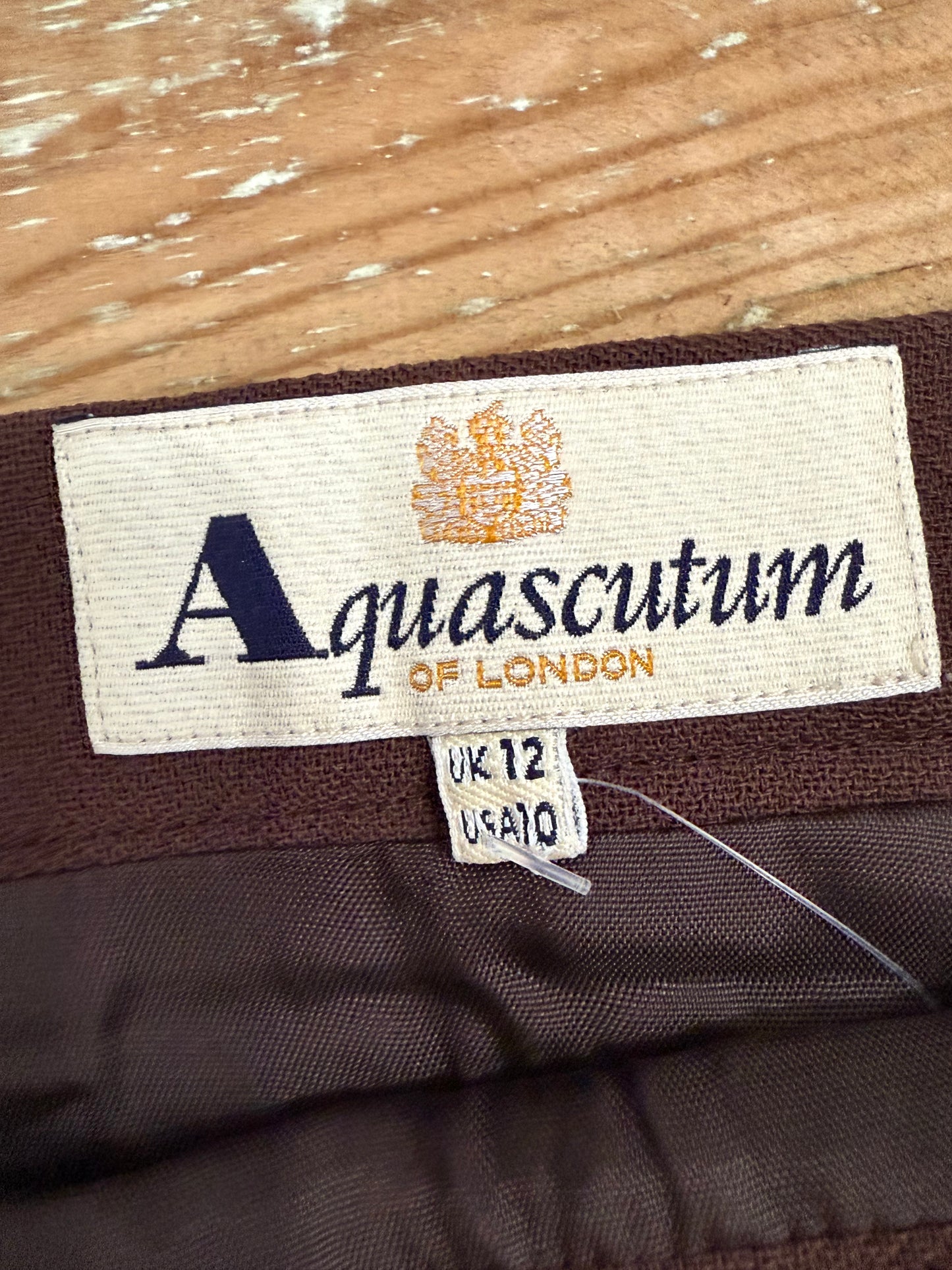 Vintage 80s, 40s style, Aquascutum brown wool skirt. Size UK8, 28” waist