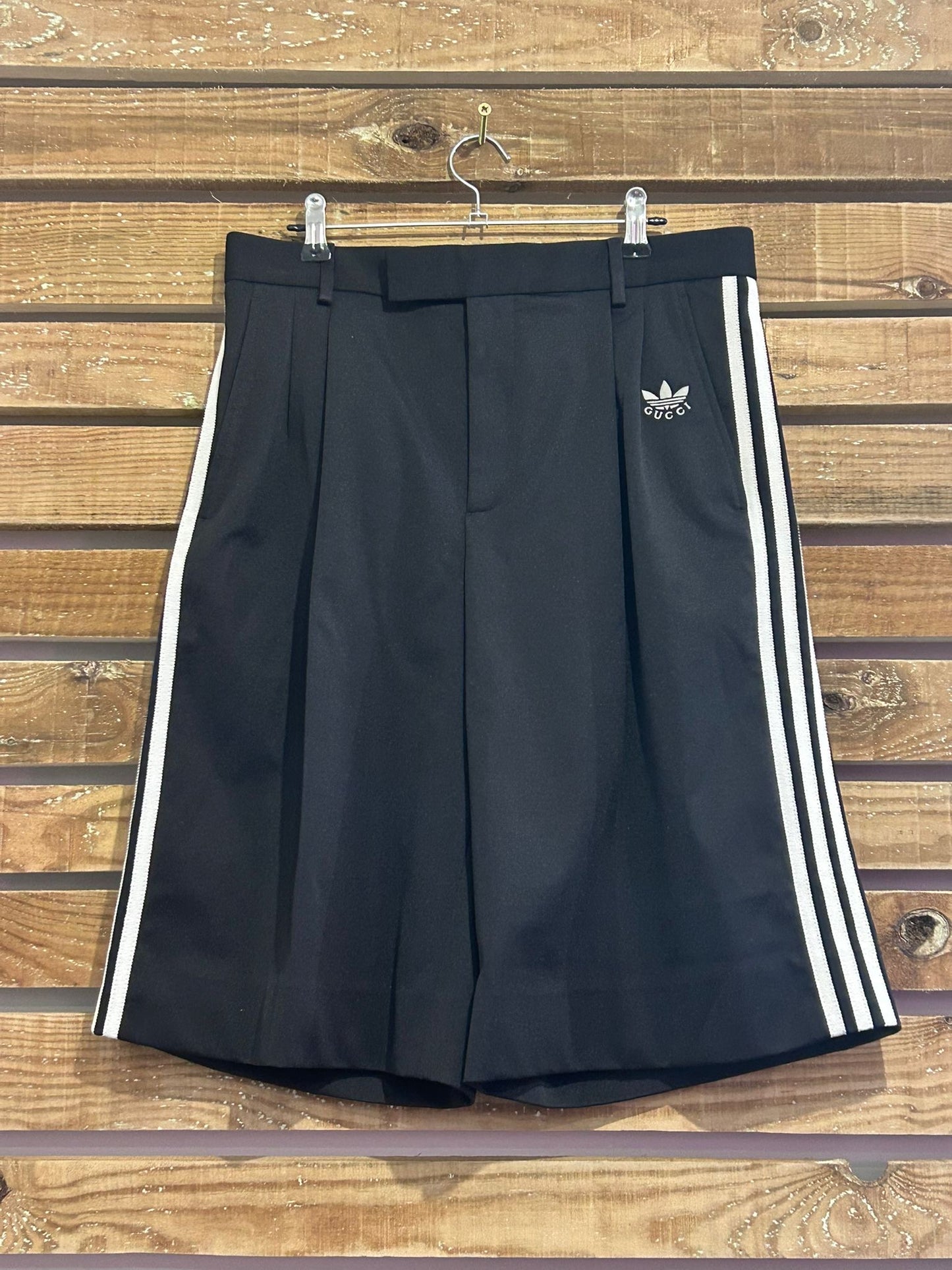 Gucci x Adidas black high waisted bermuda shorts/ trousers. Size 46. 31” waist, size 10-12.