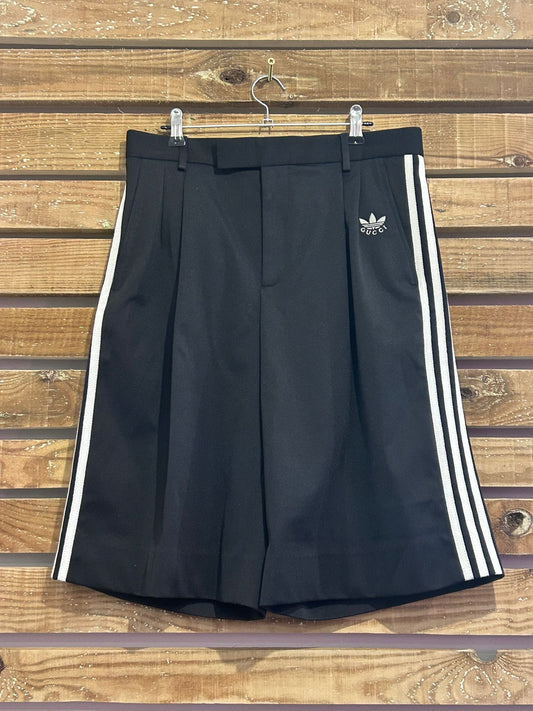 Gucci x Adidas black high waisted bermuda shorts/ trousers. Size 46. 31” waist, size 10-12.