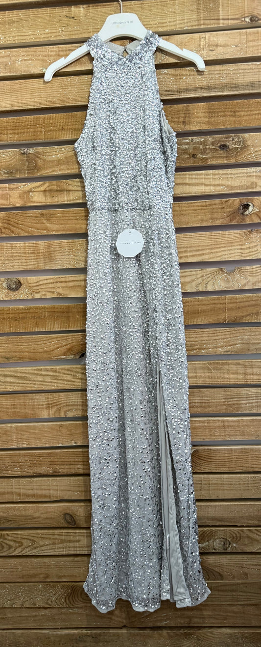 Little Mistress sequin long evening dress. Open back, side split. UK8