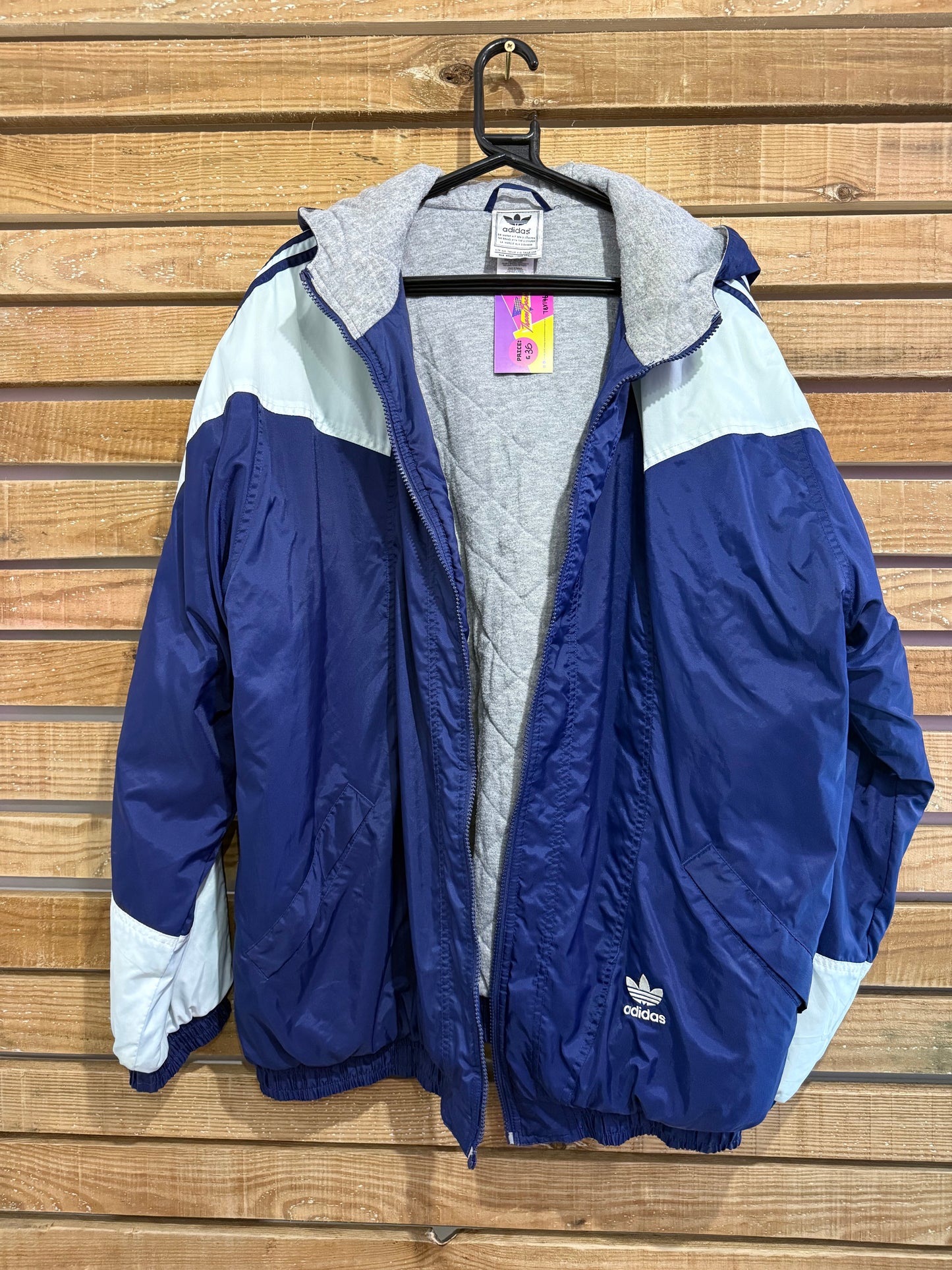 Vintage 90s Adidas hooded jacket. Spell-out. Size XXL. Festival.