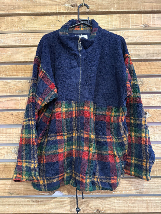 Vintage 90s check print 1/4 zip up fleece jacket. Size Medium.