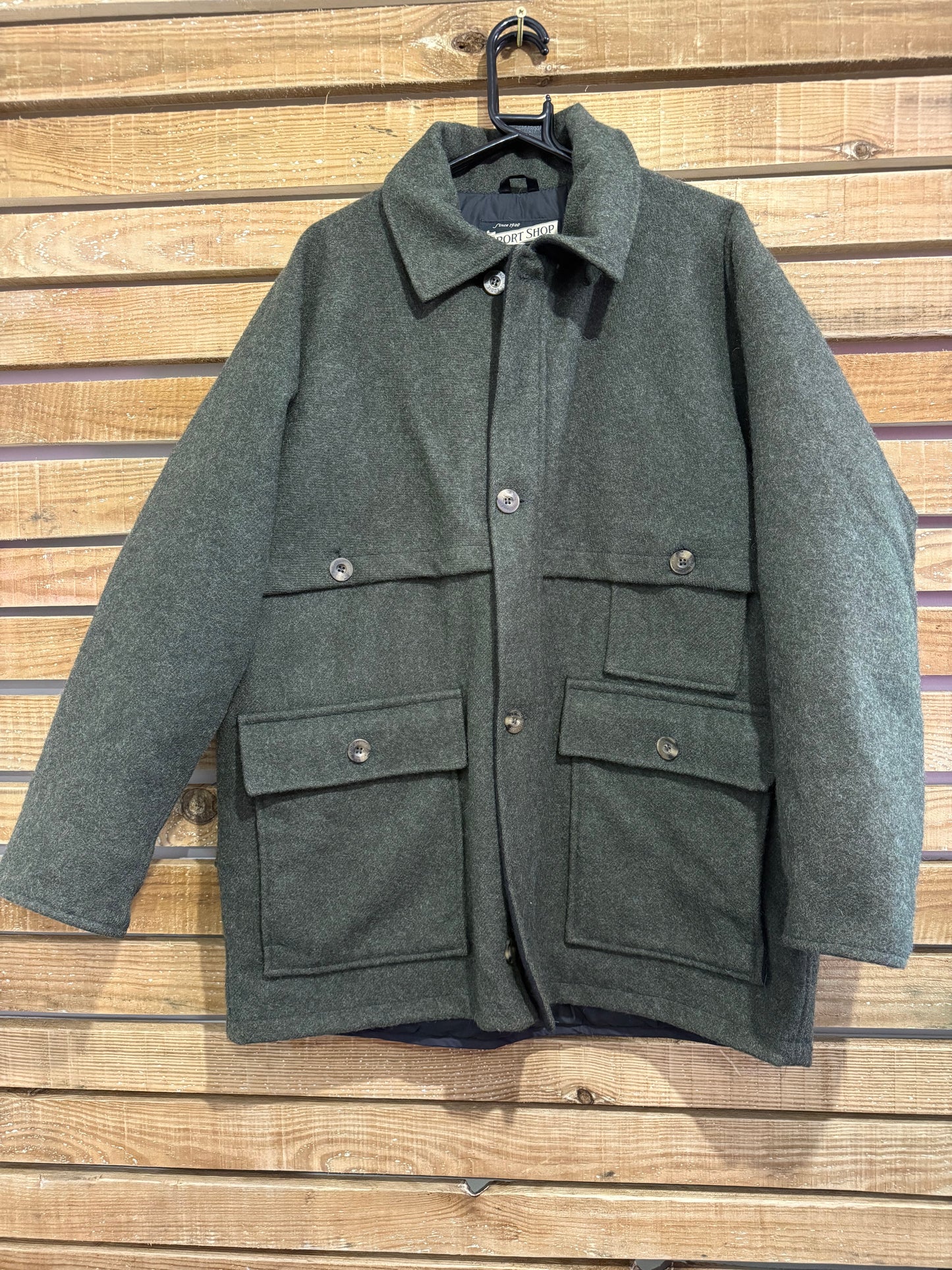 Vintage 90s Eddie Bauer Mackinaw hunting jacket. Wool & Goose Down. Green. Size XL