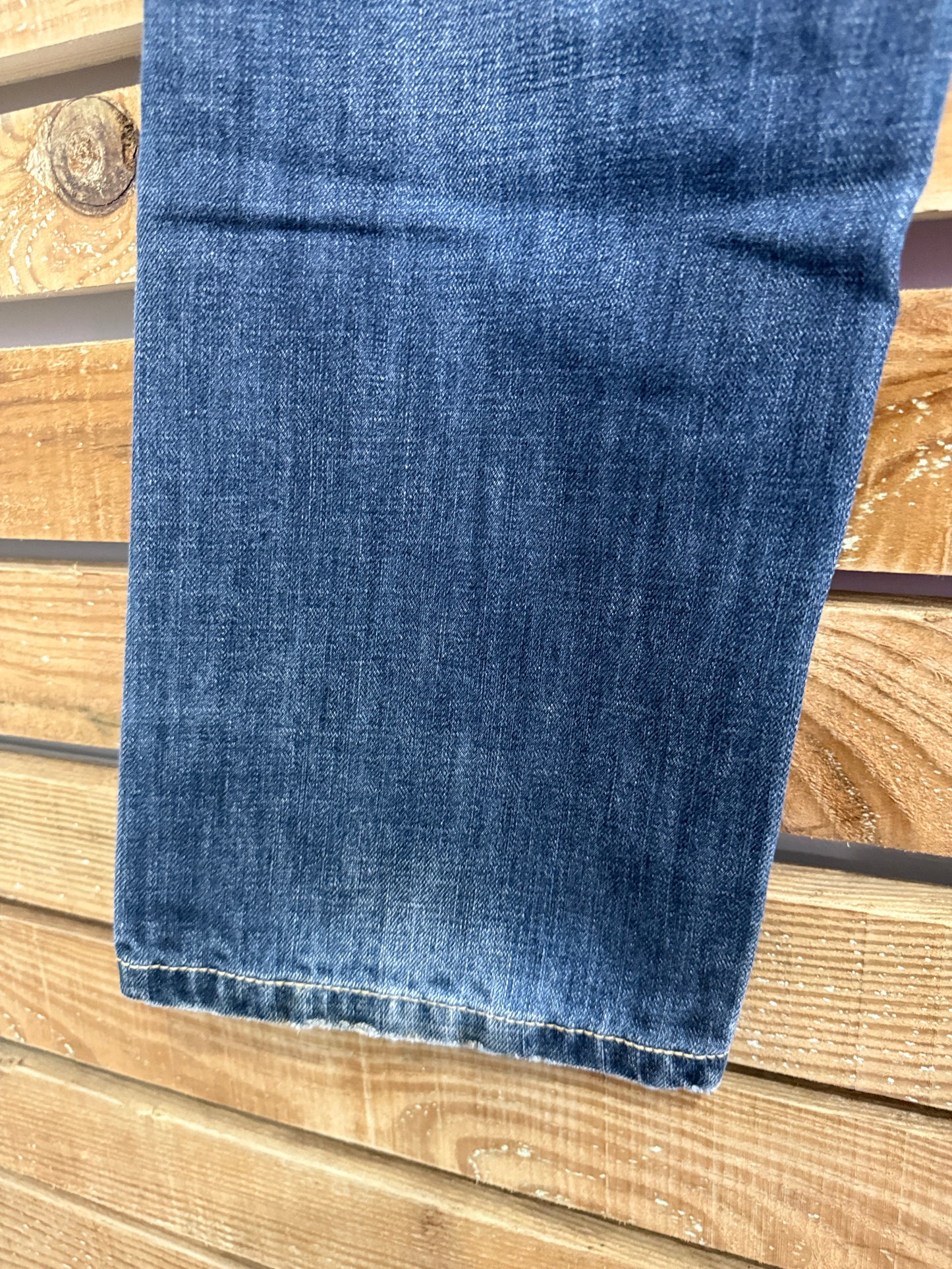 Vintage Y2K Mish Mash Dark Blue distressed stonewash jeans. Waist 33” leg 30”