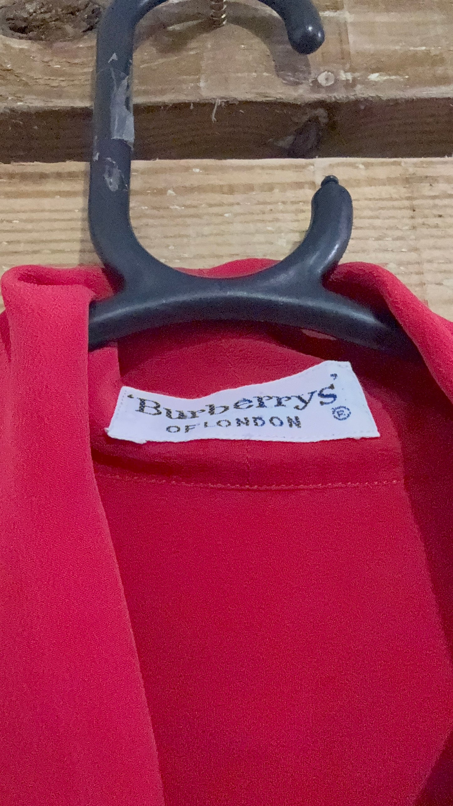 Vintage 80s Burberry red silk blouse/ top. Pussy bow. Free sizing.