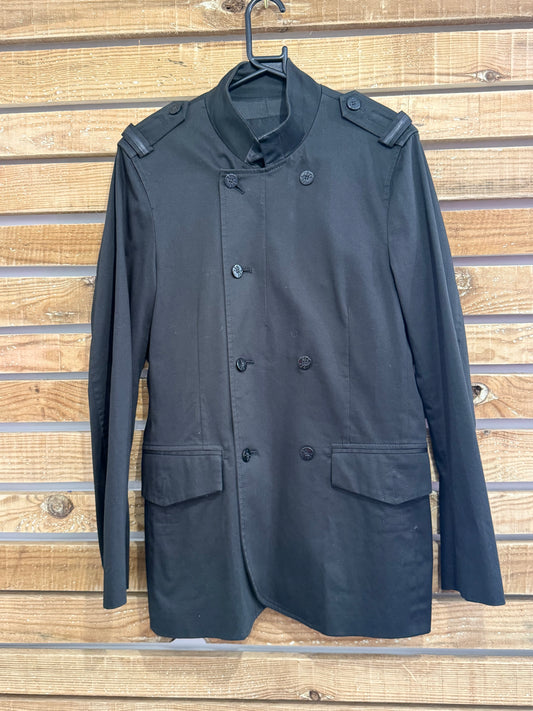 Vintage Y2K John Richmond double breasted mac miltary style jacket. Size Medium. Black.