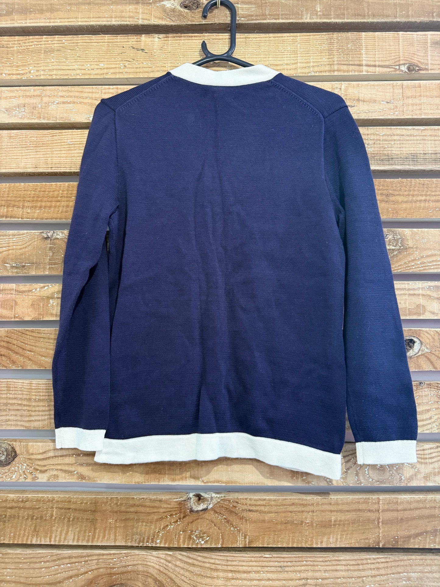 Vintage 90s Ralph Lauren Varsity knitted cardigan. Blue. Size Large.