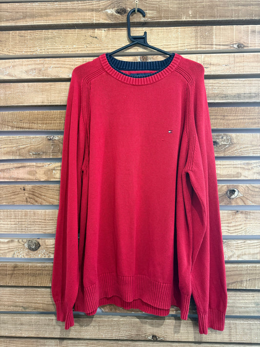 Vintage 90s Tommy Hilfiger cotton jumper/ sweater. Red. Size XXL.