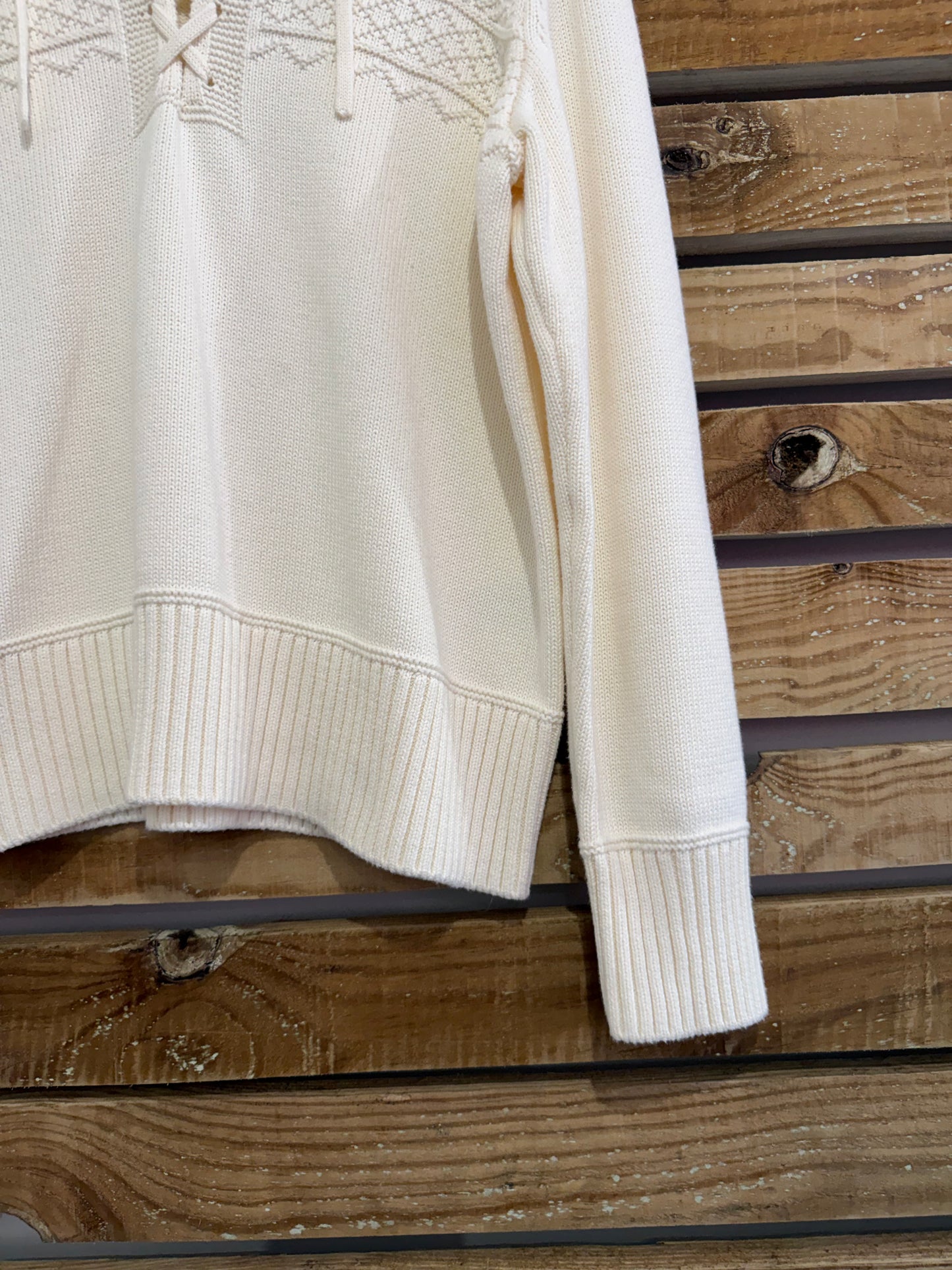 Joules knit lace up collared cotton jumper/ sweater. Cream. Size Medium.