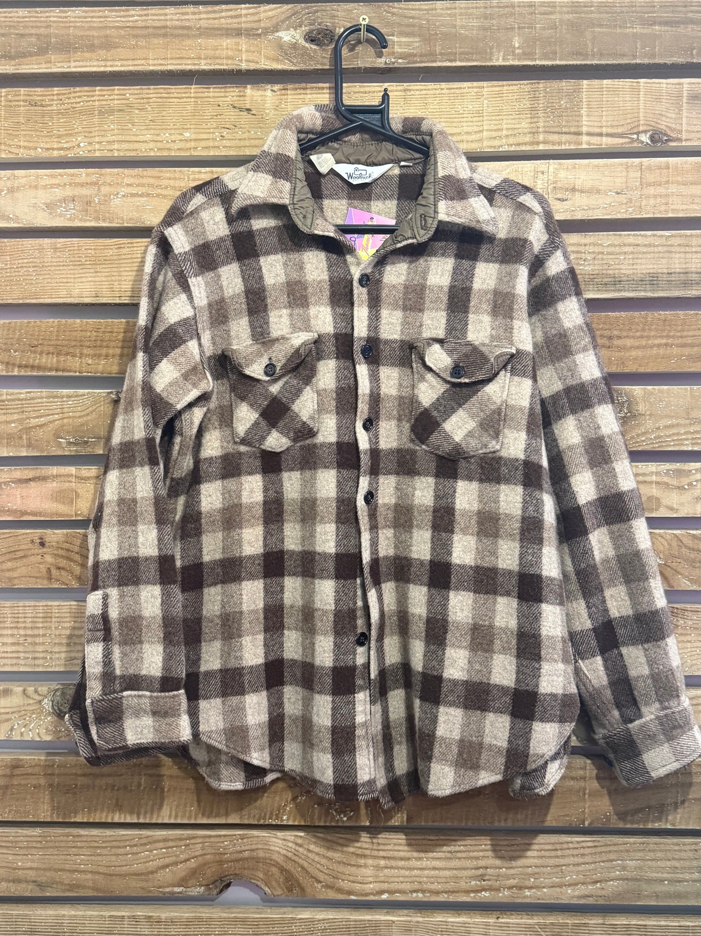 Vintage 70s Woolrich checked wool button up shirt. USA made. Size Medium.