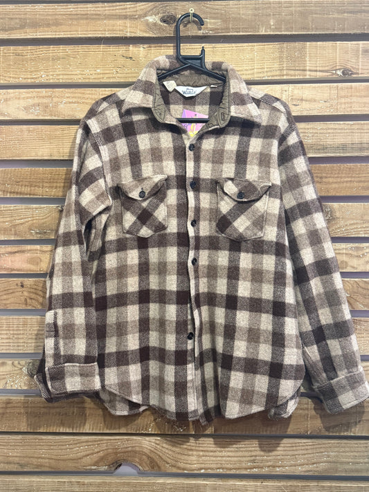 Vintage 70s Woolrich checked wool button up shirt. USA made. Size Medium.