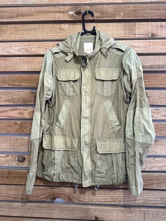 Vintage 90s Diesel rain jacket/ coat. Khaki. Size Large. Gorpcore.