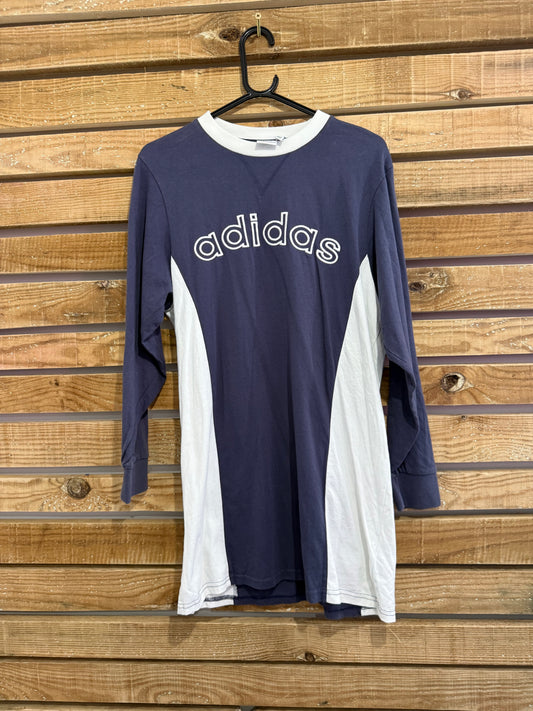 Adidas spell-out long sleeved dress. Navy & white. Size 10.