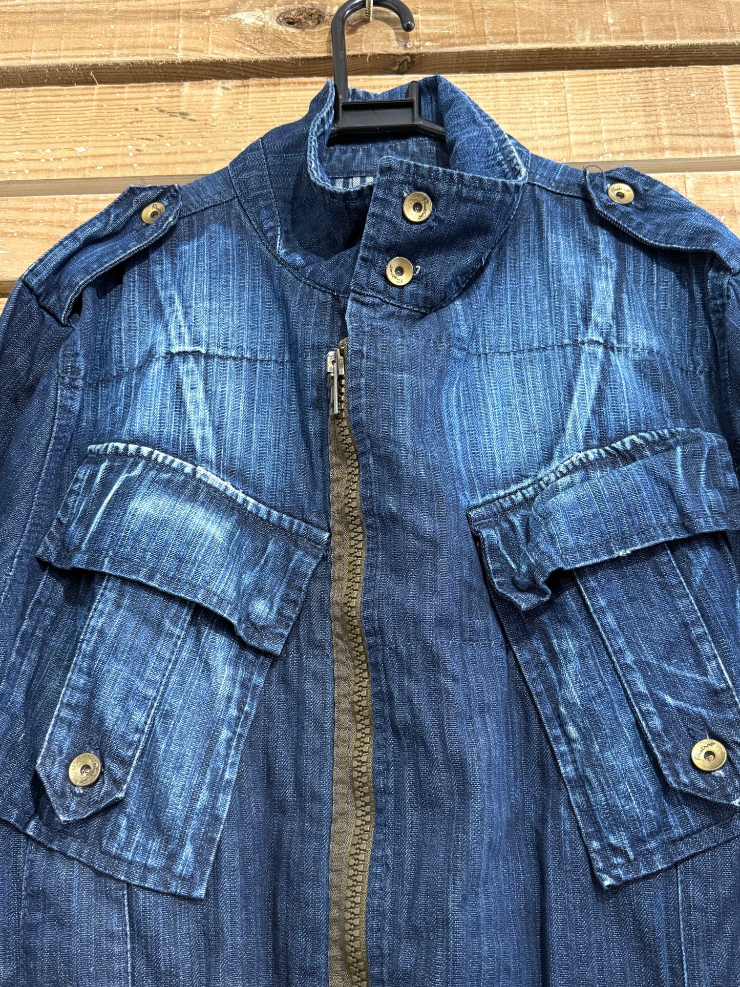 Vintage Y2K Firetrap Black Seal technical military style denim jacket. Size large.