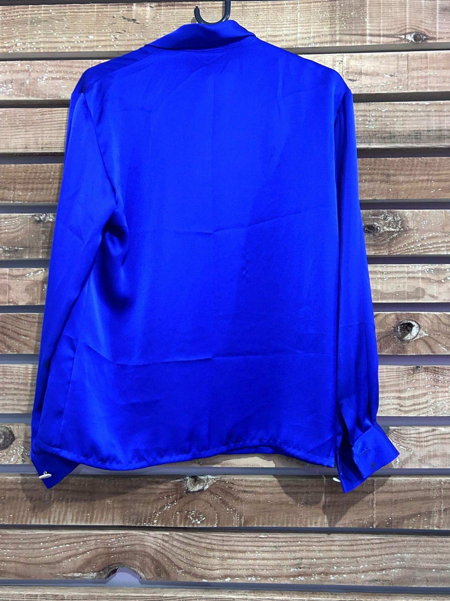 Vintage 80s Jaeger button up blouse. Electric blue. Free sizing up to a 16.